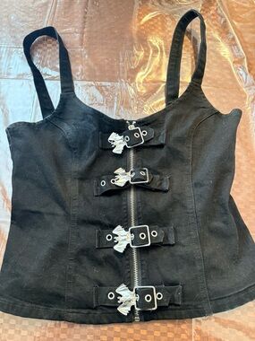Killstar Black Corset Zip Top with Silver Hardware